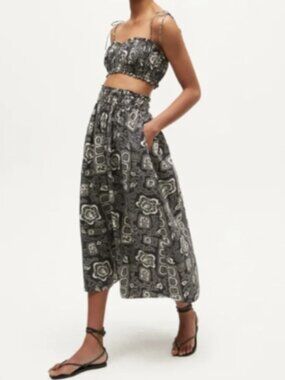 Rhode Resort Pari Tie Shoulder Crop Top Pooja Midi Skirt Bapu Bazaar Black 2/S